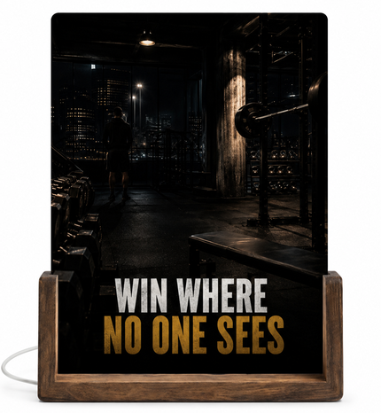 Beleuchteter Glasaufsteller WIN WHERE NO ONE SEES