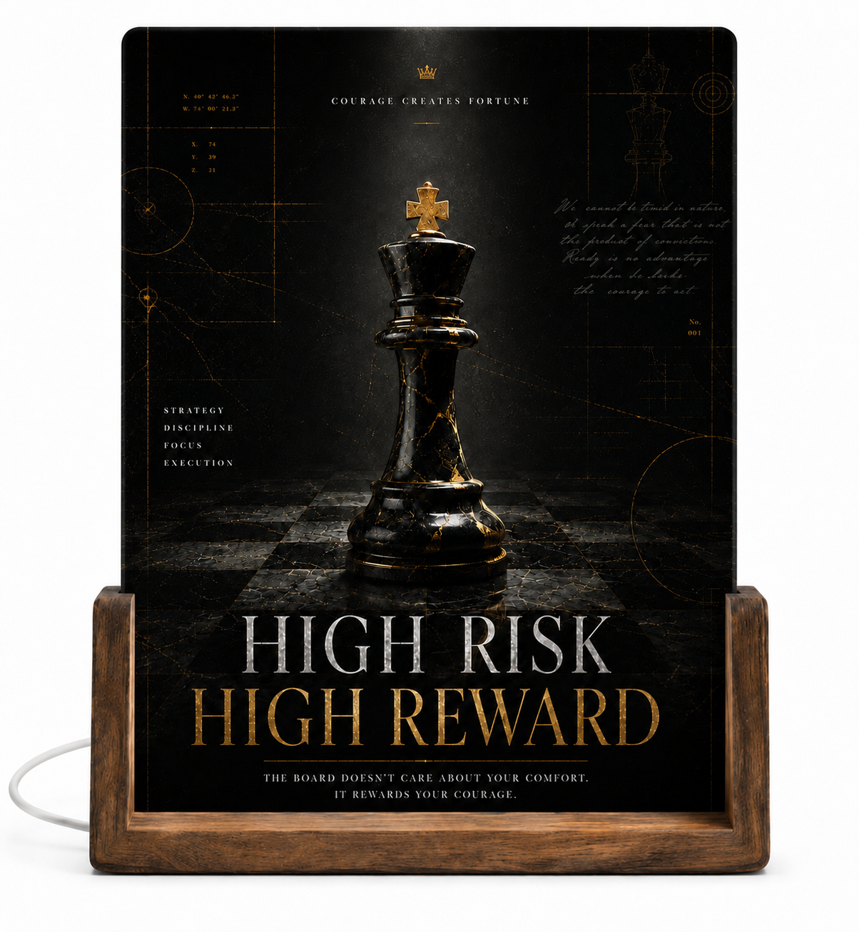 Beleuchteter Glasaufsteller HIGH RISK HIGH REWARD