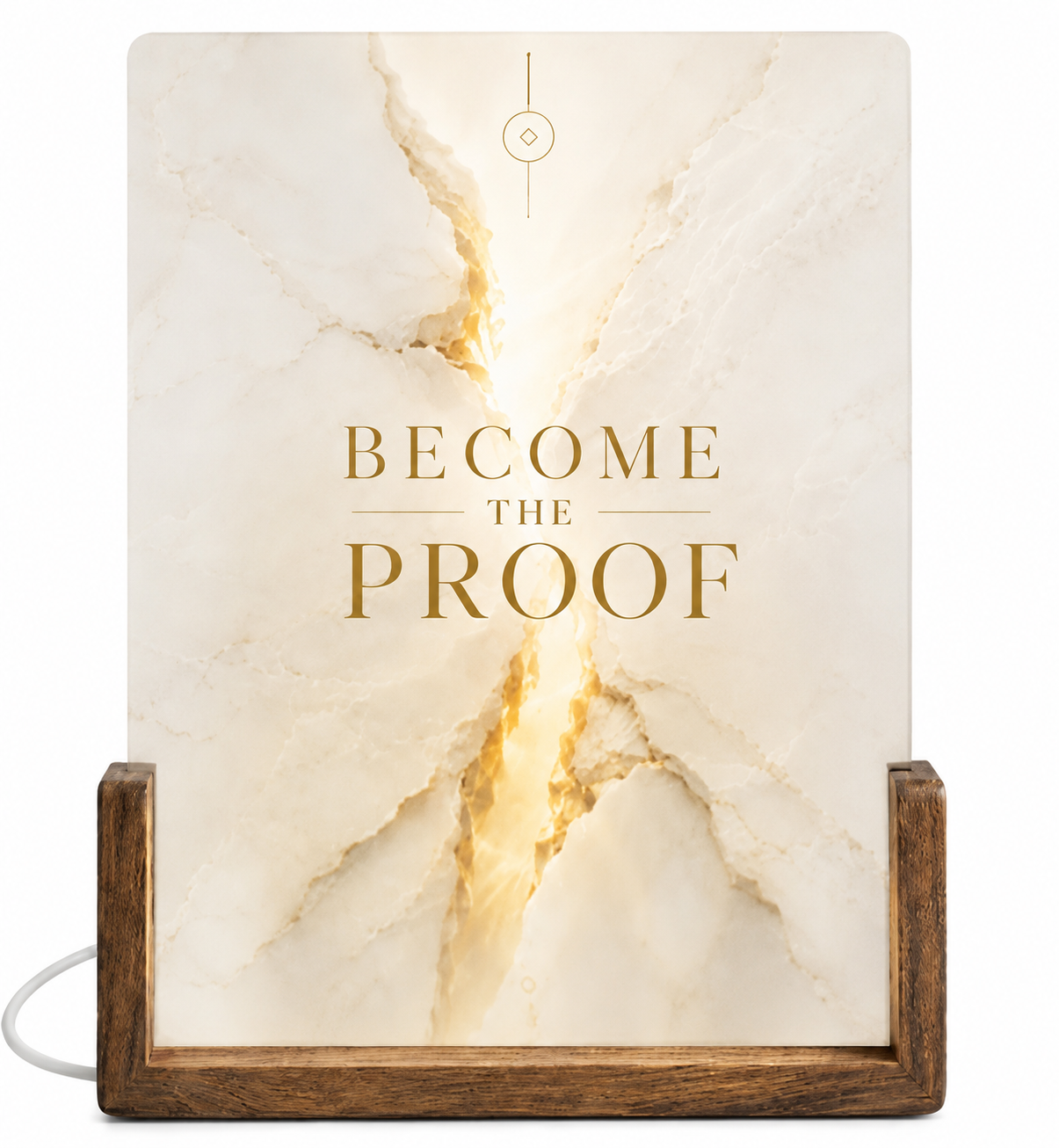 Beleuchteter Glasaufsteller BECOME THE PROOF